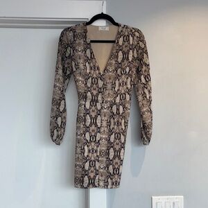 Snakeskin Print V-Neck Dress Size S
